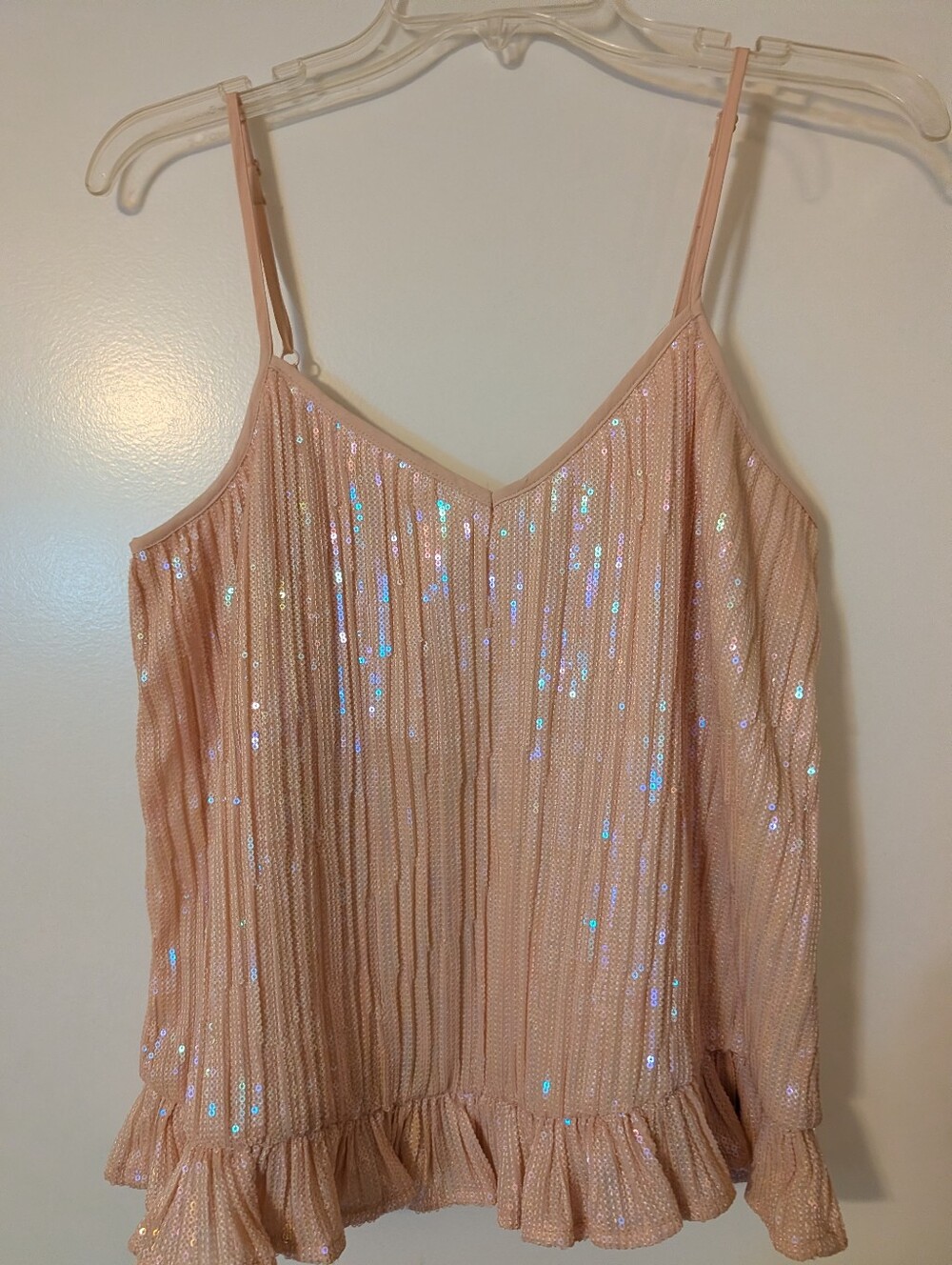 Women's Sequin Ruffle Hem Cami Top - Blush Pink Iridescent - Anthropologie